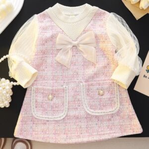 VESTIDO ROSA, MANGAS LARGAS TUL T 4 AÑOS