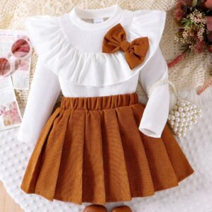 CONJUNTO MANGAS LARGAS CON POLLERA CORDEROY MARRÓN T 2-3 AÑOS