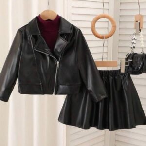 CONJUNTO CAMPERA Y POLLERA CUERINA NEGRO T 8 AÑOS