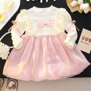 VESTIDO MANGAS LARGAS GAZA ROSA T 12-18 MESES
