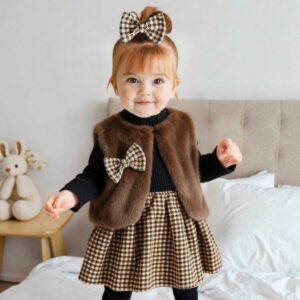VESTIDO CUADRIYE NEGRO CON CHALECO T 6-9 MESES