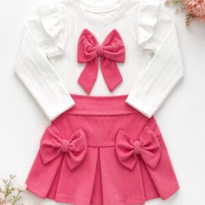 MANGAS LARGAS CON SHORT POLLERA ROSA  T 2-3 AÑOS