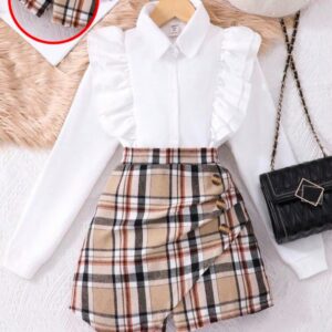 CAMISA VOLADOS CON SHORT POLLERA CUADRILLE T 12 AÑOS