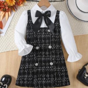VESTIDO MANGAS LARGAS TIPO CAMISA BLANCO Y NEGRO T 7