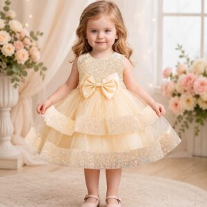 VESTIDO ELEGANTE BEIGE CON LENTEJUELA TORNAZULADO T 2-3 AÑOS