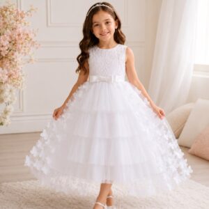 VESTIDO ELEGANTE BLANCO CON LENTEJUELA TORNAZULADO T 6 AÑOS