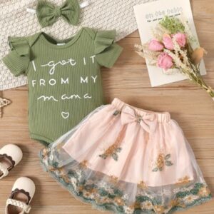 CONJUNTO BODY Y POLLERA CON VINCHA T 6-9 MESES