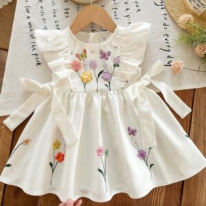 VESTIDO BLANCO DETALLES FLORES T 9-12 MESES