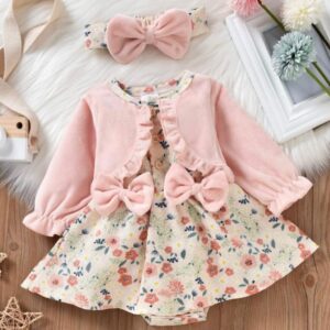 VESTIBODY FLOREADO ABRIGADO CON VINCHA T 3-6 MESES