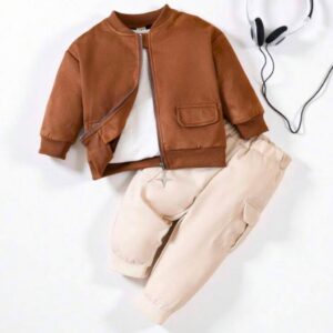 CONJUNTO CAMPERA MARRÓN  Y PANTALÓN BEIGE T 12-18 MESES