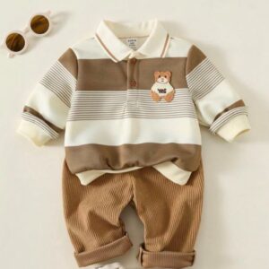 CONJUNTO MANGA LARGA CON PANTALÓN MARRÓN T 6-9 MESES