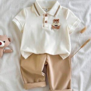 CONJUNTO REMERA POLO CON PANTALÓN BEIGE T 18-24 MESES