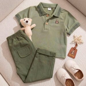 CONJUNTO REMERA POLO CON PANTALÓN VERDE T 6-9 MESES