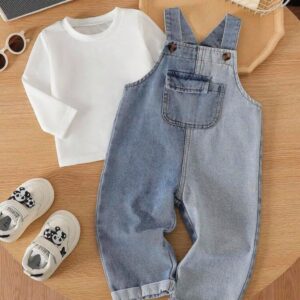 CONJUNTO MANGAS LARGAS CON JARDINERA DE JEANS T 6-9 MESES