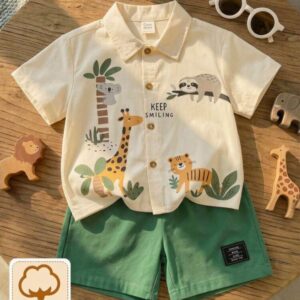 CONJUNTO CAMISA MANGAS CORTAS CON SHORT VERDE T 6-9 MESES