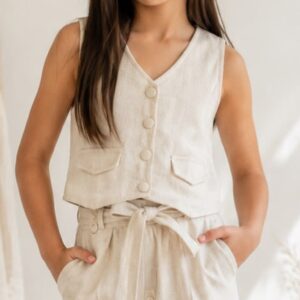 CONJUNTO BEIGE DE VESTIR CHALECO Y PANTALON T 12 A