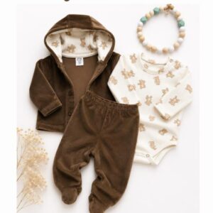 SET 3 PIEZAS PLUSH, PANTALON , CAMPERA, BODY ALGODON 3-6 MESES