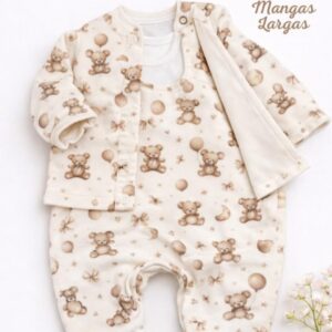 SET3 PIEZAS PLUSH JARDINERO, MANGAS LARGAS Y SACO 3-6 MESES
