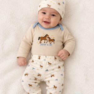 SET 4 PIEZAS,BODY, PANTALON, GORRITO Y MEDIAS 3-6 MESES
