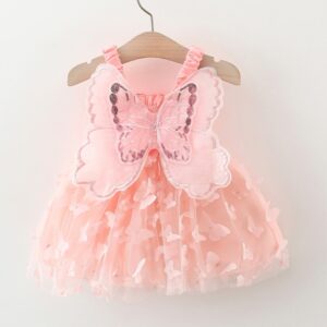 VESTIDO ROSA MARIPOSAS 3D CON ALITAS T 12-18 MESES