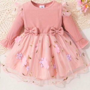 VESTIDO ROSA VIEJO MANGAS LARGAS T 18-24 MESES