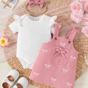 JARDINERA CORDEROY Y BODY BLANCO CON VINCHA T 9-12 MESES