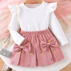 BLUSA BLANCA Y POLLERA DE CORDEROY ROSA T 5 AÑOS