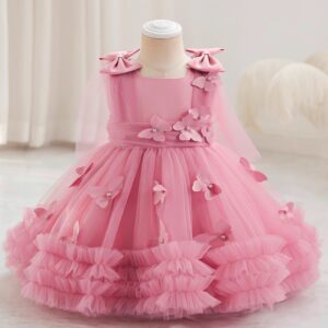 VESTIDO ROSA VIEJO DE FIESTA TUL, MARIPOSAS T 18-24 MESES