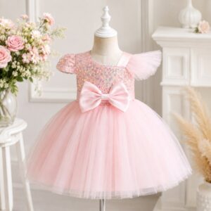VESTIDO ROSA  DE FIESTA LENTEJUELAS T 12-18 MESES