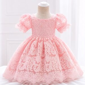 VESTIDO ROSA  DE FIESTA MANGA PRINCESA T 18-24 MESES