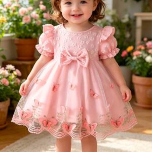 VESTIDO ROSA VIEJO DETALLES MARIPOSAS 3D T 9-12 MESES