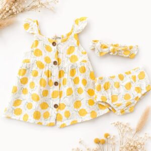 VESTIDITO LIMONES CON CUBRE PAÑAL Y VINCHA T 6-9 MESES