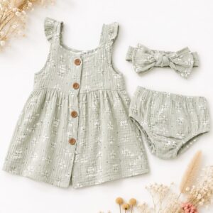 VESTIDITO VERDE CON CUBRE PAÑAL Y VINCHA T 6-9 MESES