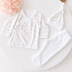 SET 3 PIEZAS ALGODON PIMA, SAQUITO, GORRITO Y PANTALON TALLE RN