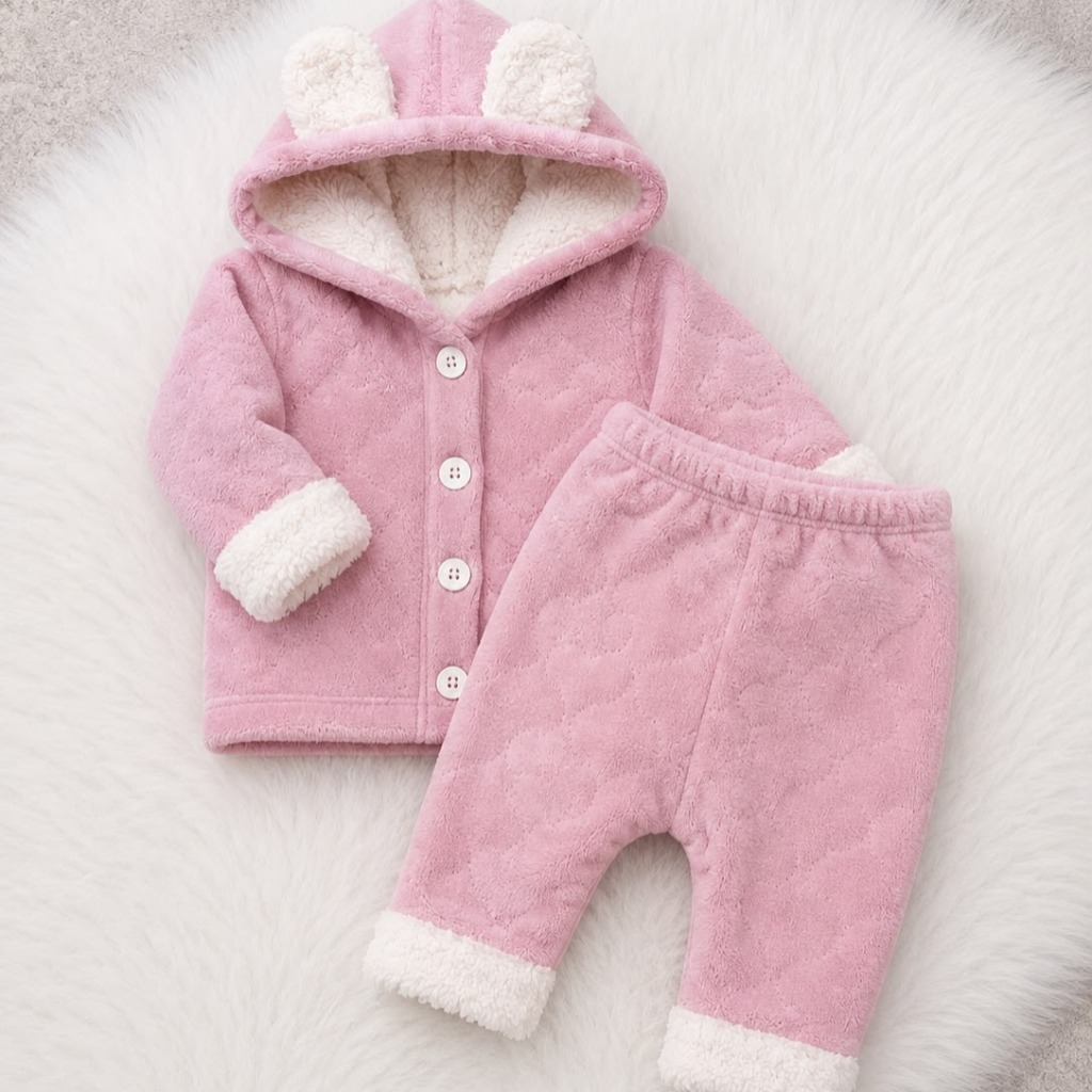 CONJUNTO ROSA VIEJO CAMPERA Y PANTALÓN CORDERITO POR DENTRO T 3-6 MESES