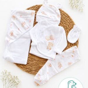 SET 5 PIEZAS ALGODON, MANTA, SACO, PANTALON, MANOPLAS Y  GORRITO 0-3 MESES