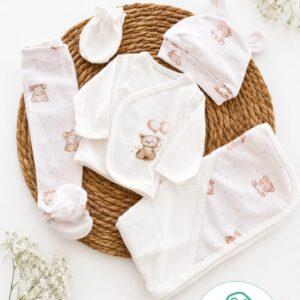 SET 5 PIEZAS ALGODON, MANTA, SACO, PANTALON, MANOPLAS Y  GORRITO 0-3 MESES
