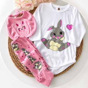 SET 3 PIEZAS BODY CONEJITO, PANTALONCITO CON GORRITO T 3-6 MESES
