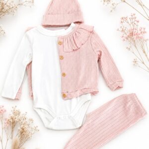 SET 4 PIEZAS CAMPERA, BODY Y PANTALÓN ROSA VIEJO Y GORRA T 6-9 MESES