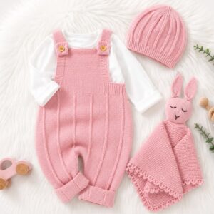 SET JARDINERA, GORRITO Y MUÑECO APEGO HILO DE ALGODON 0-3 MESES - no incluye body-