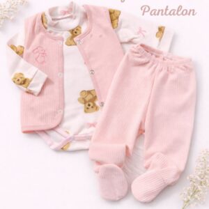 SET 3 PIEZAS CHALECO, BODY Y PANTALÓN ROSITA T 3-6 MESES