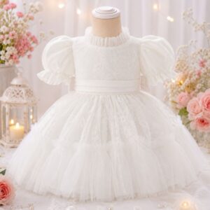 VESTIDO ELEGANTE DE BAUTISMO CON ENCAJES T 6-9 MESES