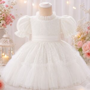 VESTIDO ELEGANTE DE BAUTISMO CON ENCANJES T 9-12 MESES