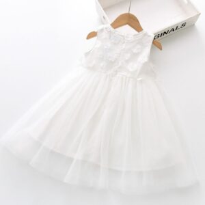 VESTIDO B LANCO CON FLORES 3D 4 AÑOS