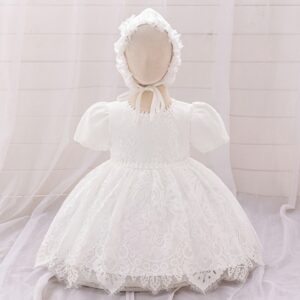 VESTIDO BAUTISMO ENCAJE CON GORRITO T 12-18 MESES