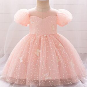 VESTIDO FIESTA CON LENTEJUELAS MANGA PRINCESA T 18-24  MESES