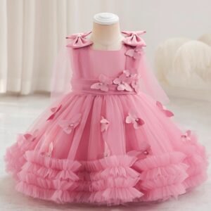 VESTIDO ROSA VIEJO DE FIESTA TUL, MARIPOSAS T 2-3 AÑOS