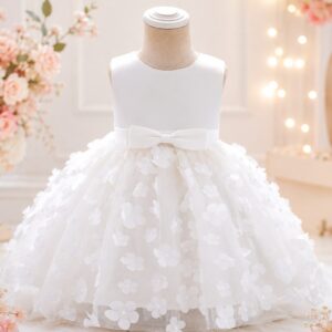 VESTIDO ELEGANTE CON DISEÑOS DE FLORES COLOR BLANCO T 12-18 MESES