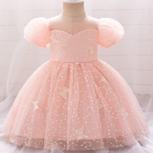 VESTIDO FIESTA CON LENTEJUELAS MANGA PRINCESA T12-18  MESES
