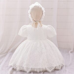 VESTIDO BAUTISMO ENCAJE CON GORRITO T18-24  MESES